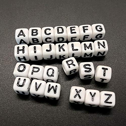 DAHI 400pcs Letter Beads 8 * 8mm Square Alphabet Bead White Cube Letter Bead A-Z Acrylic Alphabet Beads for Jewelry Making DIY (Back White 8x8mm) - color: black white 8x8mm
