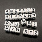 DAHI 400pcs Letter Beads 8 * 8mm Square Alphabet Bead White Cube Letter Bead A-Z Acrylic Alphabet Beads for Jewelry Making DIY (Back White 8x8mm) - color: black white 8x8mm
