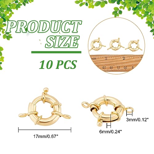 PH PandaHall 10pcs Real Gold Plated Metal Spring Ring Clasps Big Round Close Ring Clasp Findings for DIY Necklaces Anklets Jewelry Making 17mm Diameter - color: Gold/10pcs, size: 17mm