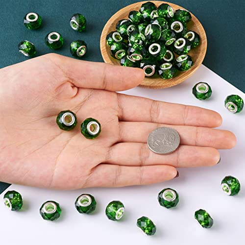 100pcs Green Glass Beads 14mm Large Hole European Beads Christmas Green Lampwork Loose Spacer Bead for Bracelet DIY Craft Necklace Earring Making Hole: 5mm - color: Dark Green