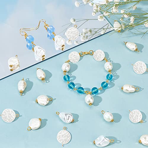 PandaHall 80Pcs Pearl Pendant Connectors, 8 Style Irregular Pearl Bead Links White ABS Plastic Pearl Bead Pendants Pearl Acrylic Links with Golden Pins for Earring Bracelet DIY Jewelry Making