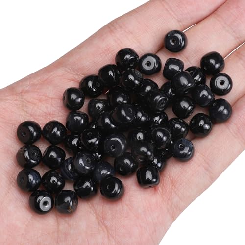 BEADIA Natural Black Onyx Flat Cut Round Drum Stone 8mmx7mm Loose Semi Gemstone Beads for Jewelry Making 38cm - color: Black Onyx