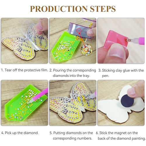 Vcekract 12 Pcs Diamond Painting Kits, Butterfly Diamond Art Refrigerator Magnets, Diamond Art Kits for Adults, Fridge Magnet Diamond Art Kits, DIY Crafts Kits for Adults - color: Butterfly