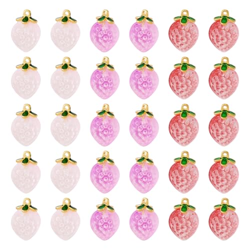 Craftdady Fruit Dangle Charms Pendants Cute Resin Food Pendants Apple Orange Pineapple Strawberry Pendants Lovely Vegetable Mushroom Charms for DIY Craft Earring Bracelet Necklace Jewelry Making - color: 3 Colors Strawberry