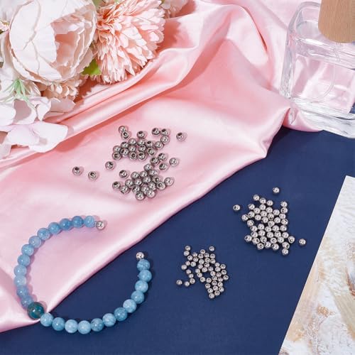 PLIGREAT 150 Pcs Memory Wire End Caps Mixed Bulk Stainless Steel Cord End Caps 3mm 4mm 5mm Round Half Drilled Beads for DIY Bracelet Necklace Earrings Jewelry Making