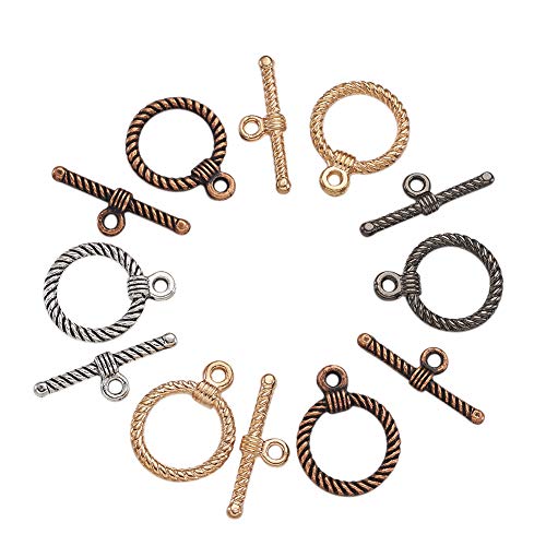 Craftdady 20 Sets Mixed Color 22mm Tibetan Style Alloy Ring Toggle Clasps for DIY Jewelry Making Crafting - color: Antique Silver, Gunmetal, Gold, Red Copper
