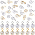 Beebeecraft 50Pcs 2 Colors Round Rhinestone Charms 18K Gold & 925 Sterling Silver Plated Cubic Zirconia Crystal Clear Pendant Charms for Jewelry Making DIY Supplies - color: Gold & Silver