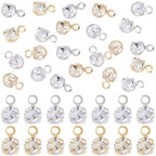 Beebeecraft 50Pcs 2 Colors Round Rhinestone Charms 18K Gold & 925 Sterling Silver Plated Cubic Zirconia Crystal Clear Pendant Charms for Jewelry Making DIY Supplies - color: Gold & Silver