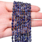 70pcs Natural Blue Point Stone Beads，4x6mm Egg Shape Loose Gemstone Beads for Jewelry Making Design Earring Necklace - color: blue point