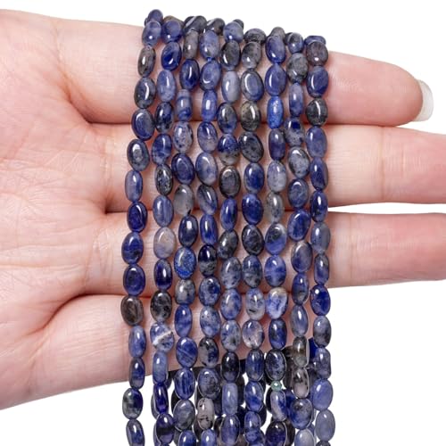70pcs Natural Blue Point Stone Beads，4x6mm Egg Shape Loose Gemstone Beads for Jewelry Making Design Earring Necklace - color: blue point