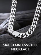 Bandmax Mens Stainless Steel Chain Necklaces 5MM/7MM/9MM/12MM Chunky Miami Cuban Link Chain Necklace Silver/Gold Plated/Black Chains for Men 18"-30" - color: 10 12MM-Silver Tone, size: 30 Inch (76cm, Super Long)