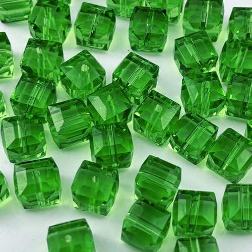200pcs 4mm Cube Crystal Glass Beads for Jewelry Making Faceted Square Crystal Glass Bead Spacer Beads Loose Beads for Bracelet Earring Necklace DIY Craft(Grass Green) - color: Grass Green, size: 4mm