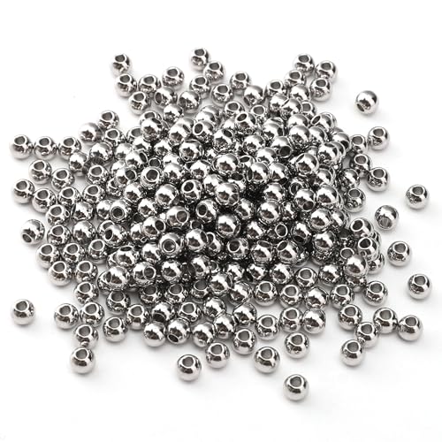 304 Stainless Steel Round Beads 4.0mm 300pcs Spacer Beads for Jewelry DIY Making and Repairing - size: 4.0mm