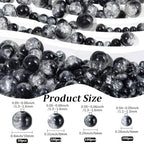 1 Box 450PCS 4/6/8/10MM Black Round Crackle Beads with Holes Glass Crack Crystal Sparkle Ink Small Spacer Loose Bead Bulk for Jewelry Making Necklaces Bracelets Earrings DIY Craft Supplies - color: Black