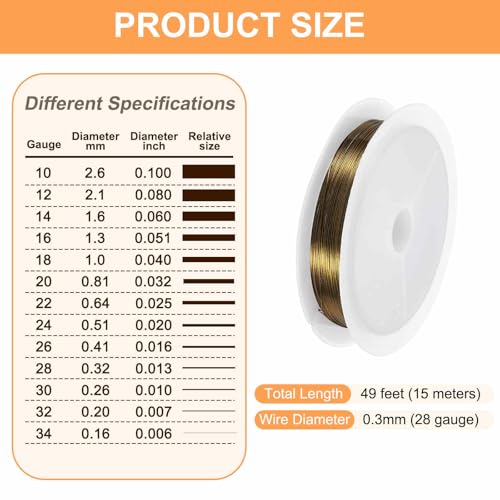 HARFINGTON 49ft Jewelry Wire, 28 Gauge (0.3mm) Brass Craft Soft Metal Tarnish Resistant Copper Beading Wire for Jewelry Making Supplies Crafting, Ancient Blue - color: Ancient Blue, size: 28 Gauge x 49ft