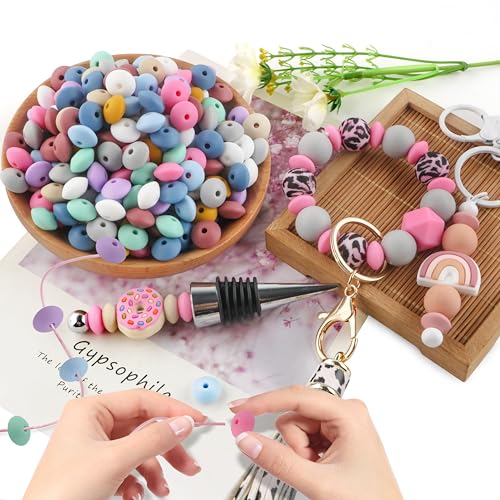 Sunrony 200Pcs Silicone Lentil Beads for Keychain Making,Bulk Mixed Color 12mm Silicone Abacus Spacer Beads for Necklace Bracelet Making Pens (Beauty Lentil) - color: C-Beauty Lentil
