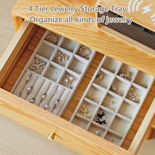 Set of 4 Stackable Jewelry Organizer Trays, Jewelry Drawer Organizer Inserts with Removable Dividers, Jewelry Display Tray Storage for Earring Ring Necklace Bracelet (Beige)