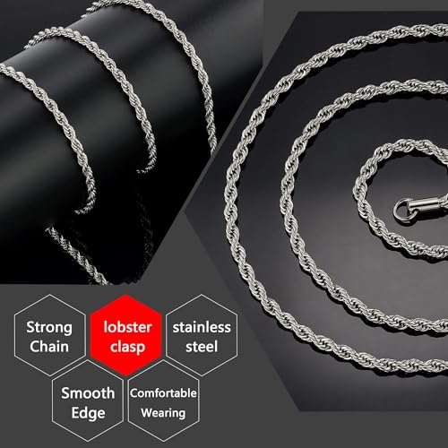 Twist Chain Necklace - Stainless Steel Rope Jewelry for Men & Women - size: 30 Inches, style: 1.5 mm width