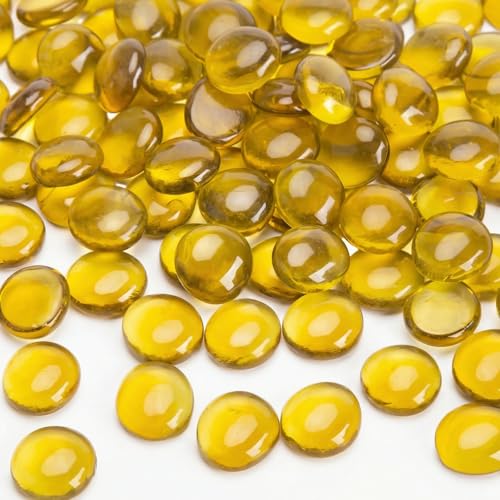 FUTUREPLUSX 5Lb Flat Glass Marbles, Amber Yellow Vase Filler Beads Flat Gems Decorative Glass Stones for Table Scatter Hydroponic Plant Decor - color: Yellow