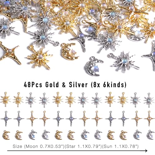 stino 48/56 Pieces Jewelry Celestial Charms Set, Silver & Gold Plated Moon Star Sun Pendants, DIY Jewelry Making Accessories - style: Baroque