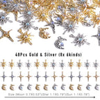 stino 48/56 Pieces Jewelry Celestial Charms Set, Silver & Gold Plated Moon Star Sun Pendants, DIY Jewelry Making Accessories - style: Baroque