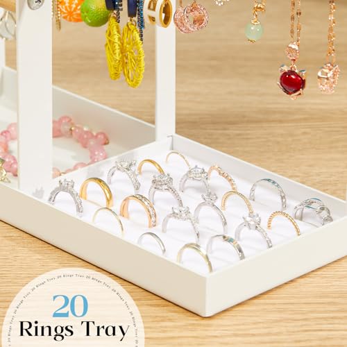 Jewelry Organizer Stand, Jewelry Holder Tree and Storage, Super Large Capacity, 72 Earring Holes, 12 Necklace Hooks, 20 Rings Slot, 2 Bracelet Bars, Assemble Not Required, Size 3.94*9.84*13.78 Inch