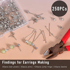250Pcs No Tarnish Ball Stud for Earring Making, stino Hypoallergenic Stainless Steel Earring Posts, Jewelry Findings Supplies, Silver & Gold Plated (Silver) - color: Silver
