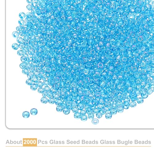 uxcell 2000 Pcs Glass Seed Beads Bulk, 2mm Mini Glass Bugle Beads for DIY Earrings, Necklaces, Bracelets, Jewelry Making, Light Sky Blue - color: Light Sky Blue, size: 2mm