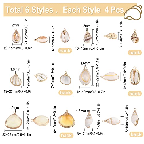 SUNNYCLUE 1 Box 24Pcs 6 Style Electroplate Spiral Seashells Charm Craft Charms Connectors Conch Shells Charms with Plated Golden Loop Bail for Bracelet Necklace Making Christmas Craft Gift Supplies - color: 1 Box 24pcs Spiral Seashells Charm