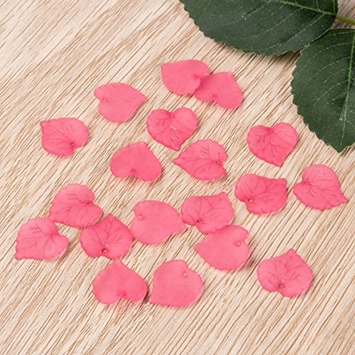 200Pcs Frosted Acrylic Leaf Charms Hot Pink Transparent Plant Pendants Clear Autumn Leaves Beads Spring Charms for Jewelry Making - color: Hot Pink #2
