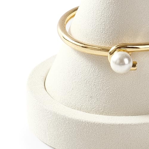 Solid Wood Bracelet Bangle Holder Microfiber Watch Jewelry Display Stand for Vendors Exhibit/Trade Shows/Retail Stores (Creamy White) - color: Creamy White