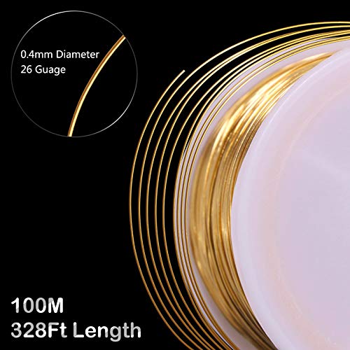 MIKIMIQI Jewelry Wire - 328Ft, 26 Gauge, Tarnish Resistant, Copper, 0.4mm X 100m (Gold) - color: Gold