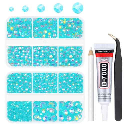 3060PCS Aquamarine AB Resin Rhinestones for Crafts Lake Blue AB Flatback Jelly Resin Rhinestone 2mm-6mm 5 Sizes Non-Hotfix Water Blue AB Stones Diamonds Crystals Gems for Tumblers Bottles DIY Crafts - color: Aquamarine AB