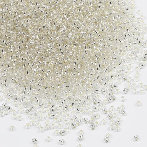 Transparent with Silver Lined Beads Size 8/0 Crafts Glass Seed Beads 3mm for Jewelry Making (Total About 100g About 3600pcs) - color: Transparent with Silver Lined, size: 3mm