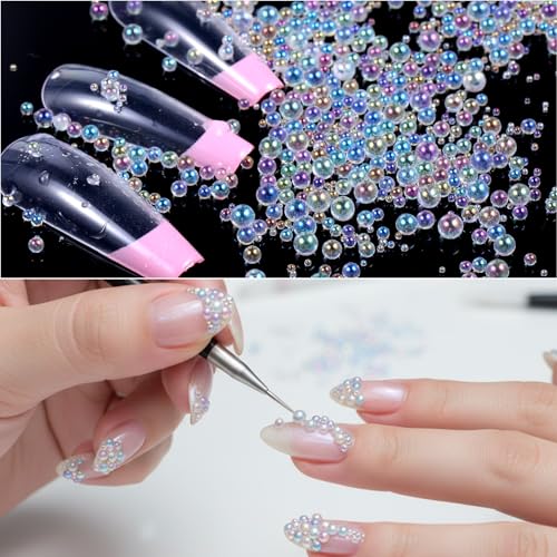 Sibba 100g Tiny Bubble Beads, Pixie Dust Mixed Sizes, Glass Microbeads Iridescent Decorative Beads for Resin Filler, Dollhouse, Nail Art and Craft Projects
