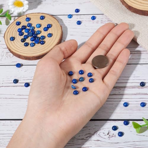 Fashewelry 50Pcs Natural Lapis Lazuli Cabochon Stone Half Round Beads 6mm Flat Back Gemstone Chakra Healing Crystal Dome Cover Cabs for Jewelry Making - color: 5-Dyed Lapis Lazuli, size: 6x3~4mm