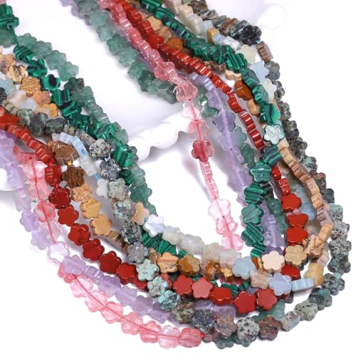 Songxi 60pcs 6mm Red Stone Plum Blossom Natural Stone Beads for Jewelry Making, Smooth Loose Flower Shape Gemstone Beads for Bracelets Necklace Earrings Making Supplies ﻿ - color: Red Stone