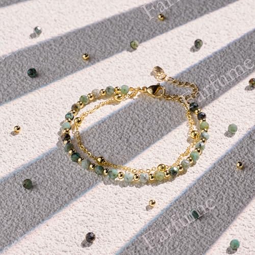 Farfume Crystal Bracelet Beaded Bracelets 4mm Natural Stone Beads Gemstone Handmade Jewelry Valentine's Day Gifts - color: African Turquoise-Grounding & Harmony