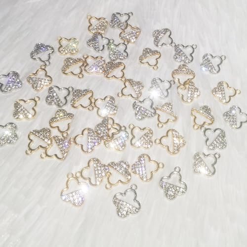 16-Pcs Crystal Jewelry Making Charms Silver Pendant Charm For Women Making Jewelry Crafts Rhinestone Charms - color: Clover