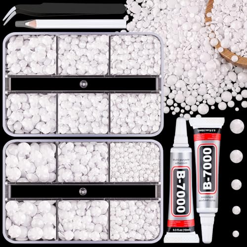Resin Jelly Rhinestones for Crafting with B7000 Jewelry Glue, 2 Boxes White Flatback Crystals with 2Pcs 10ml Glue, Bedazzling Non Hotfix Gems for DIY Tumblers Clothing Shoes Manicure - color: White, size: 2 Mini Pack + Glue