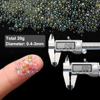Iridescent Glass Tiny Bubble Beads, 0.4-3mm 20g No Hole Micro Mini Round Gray Water Droplets Beads - Applications: for Resin Filler, Nail Art, Dollhouse Bath Tub, 2-Pieces - color: Gray, size: φ0.4-3mm