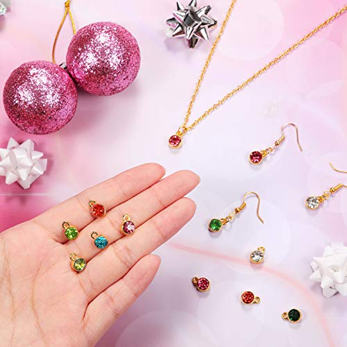 Hicarer 72 Pcs Crystal Birthstone Charms DIY Beads Pendant Crystal Charm for Jewelry Necklace Bracelet Earring Making, 7 mm - color: Light Colors, Golden Base