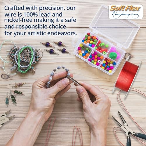 Soft Flex 26 Gauge Craft Wire - 27 Meters - Jewelry Wire with Tarnish Resistant Silver Plating - style: Red