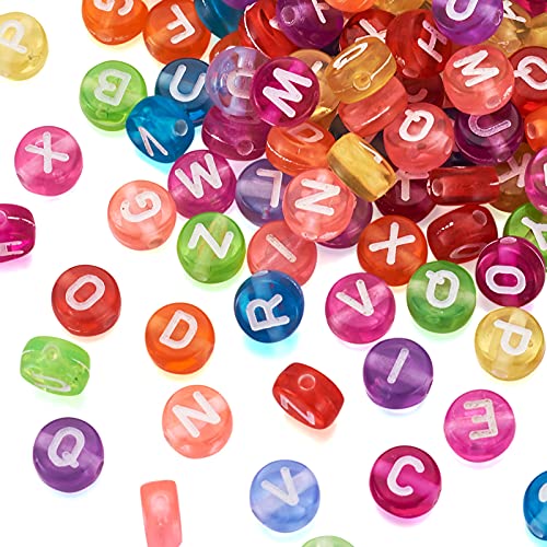 5555pcs Transparent Acrylic Alphabet Letter Beads 7mm Colorful Flat Round Disc Coin A-Z White Letter Pattern Loose Spacer Beads Charms for DIY Necklace Bracelet Jewelry Making - color: Colorful Surface, White Letter A-Z, size: 7mm-5555pcs