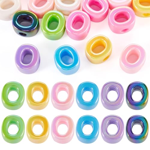Beadthoven 20pcs Big Letter O Beads Large Hole Bubble Alphabet Acrylic Beads Charm Iridescent Plastic O Shape Loose Chunky Spacers for Jewelry Making Bracelet Necklace Keychains Shoelaces Crafts - color: O