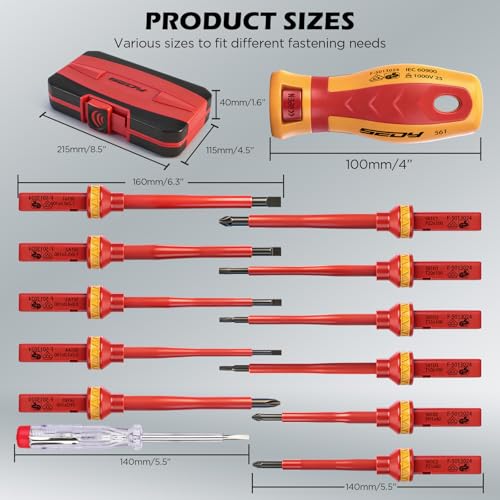 1000V Insulated Electrician Screwdriver Set - 13-Piece Professional Electrical Screwdriver Set Insulation Handle CRV Steel Magnetic Phillips Slotted Pozi Torx Tips VDE & GS Certified - style: 13 PCS VDE Interchangeable Pro