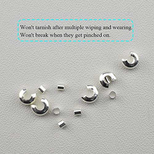 2mm Tiny Tube Crimp Beads and 4mm Crimp Bead Knot Covers Half Round Easy to Position Two Sides Keep Flush Close Neatly Evenly Stop Wire Wear No Irritate for Jewelry Craft Silver 90sets - size: 4mm-2mm-Silver-90Pcs