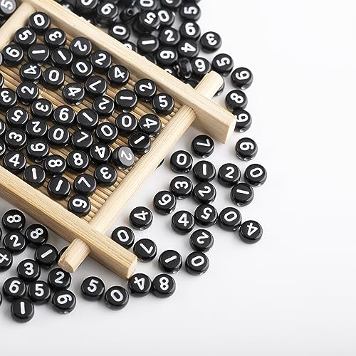 1000pcs Acrylic Number Beads 0-9 Round 4x7mm Mixed for Jewelry Making and DIY Bracelets, Necklaces, Key Chains (Bf Black White) - color: Bf Black White