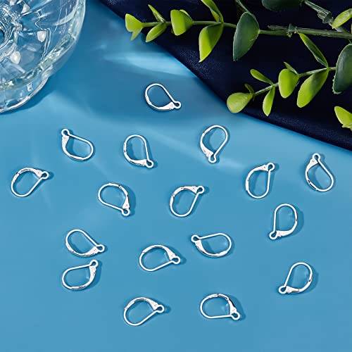 Beebeecraft 1 Box 50Pcs Leverback Earring Findings 925 Sterling Silver Plated Clasp Earring Hooks 15.5x10mm Ear Wire Clip Earring Connector for Jewelry Making - color: 15.5x10mm Silver Leverback Earring