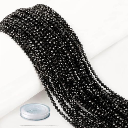AD Beads Natural Gemstone Diamond-Cut Micro-Faceted 4mm Small Round DIY Necklace Bracelet Jewelry Making Beads (Black Tourmaline) - color: Black Tourmaline